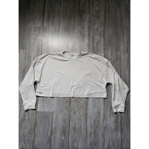WeWoreWhat White Crop Sweatshirt Fleece Lined Long Sleeve Crewneck Sz L EUC